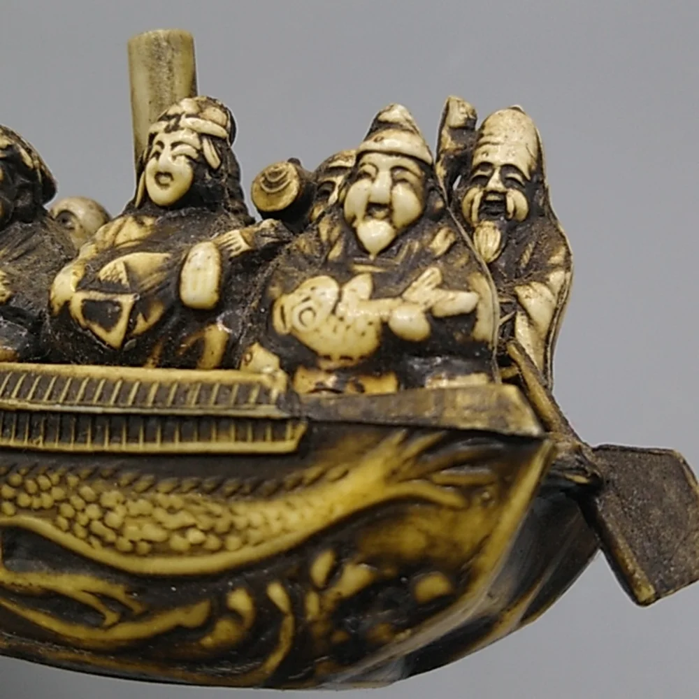 Japan Celluloid Seven Lucky Gods on Dragon Boat Early 1900s Vintage Antique - Picture 11 of 15